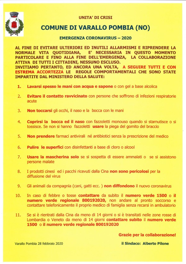 INFORMATIVA - emergenza Coronavirus-2019