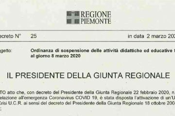 Regione Piemonte - Ordinanza n. 25 del 02_marzo_2020