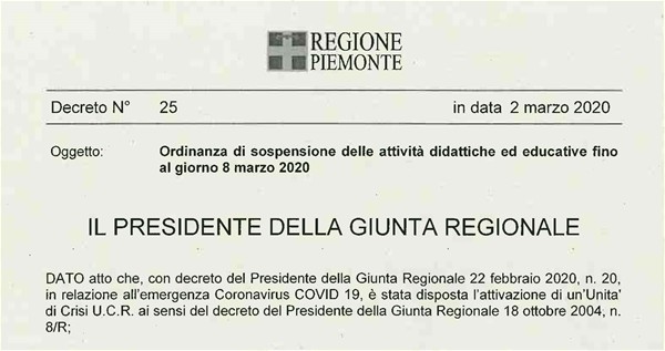 Regione Piemonte - Ordinanza n. 25 del 02_marzo_2020